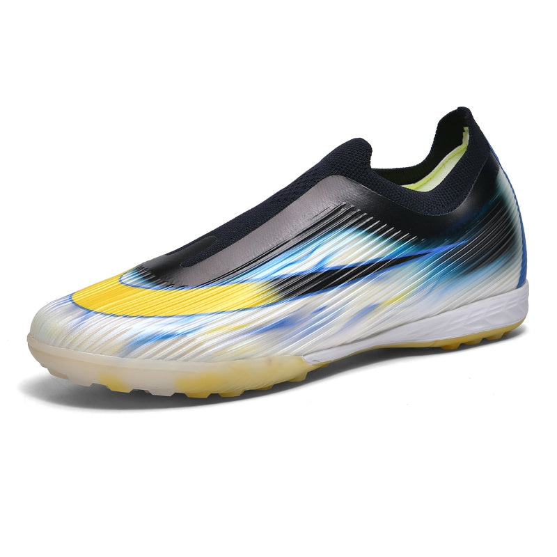Laceless TF Soccer Cleats, Slip‑On Turf Football Boots, Gradient Metallic Lightweight Breathable Athletic Soccer Shoes for Youth Boys Men Indoor & Outdoor Turf Training & Games, Multiple Color Options-junhao-YCH99-1