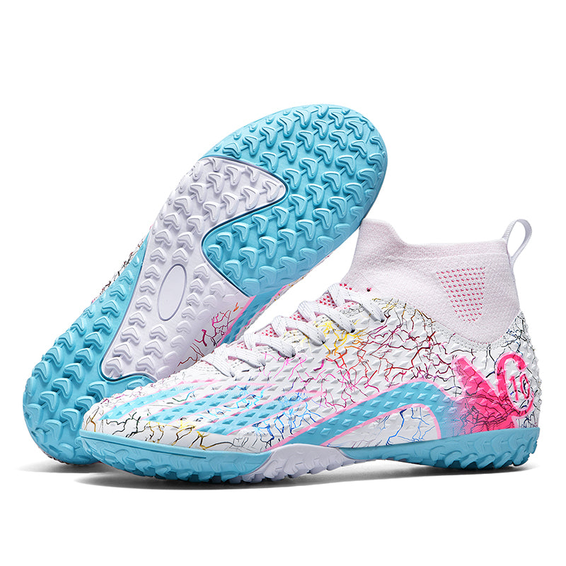 TF Soccer Cleats, High Top Turf Football Boots, Knit Sock Ankle Collar Soccer Shoes for Boys Girls Youth Training, Textured Upper for Artificial Turf Fields-zhuoshi2522