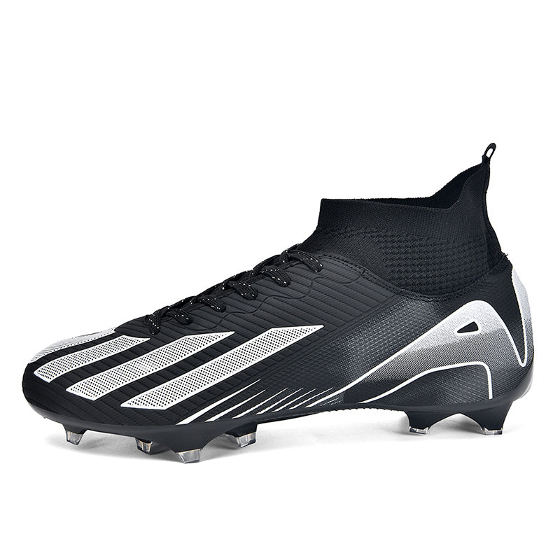 AG Artificial Grass Soccer Cleats, High-Top Knit Football Shoes, Three-Stripe Gradient Print Anti-Slip Athletic Boots for Synthetic Turf-Hxh2619F