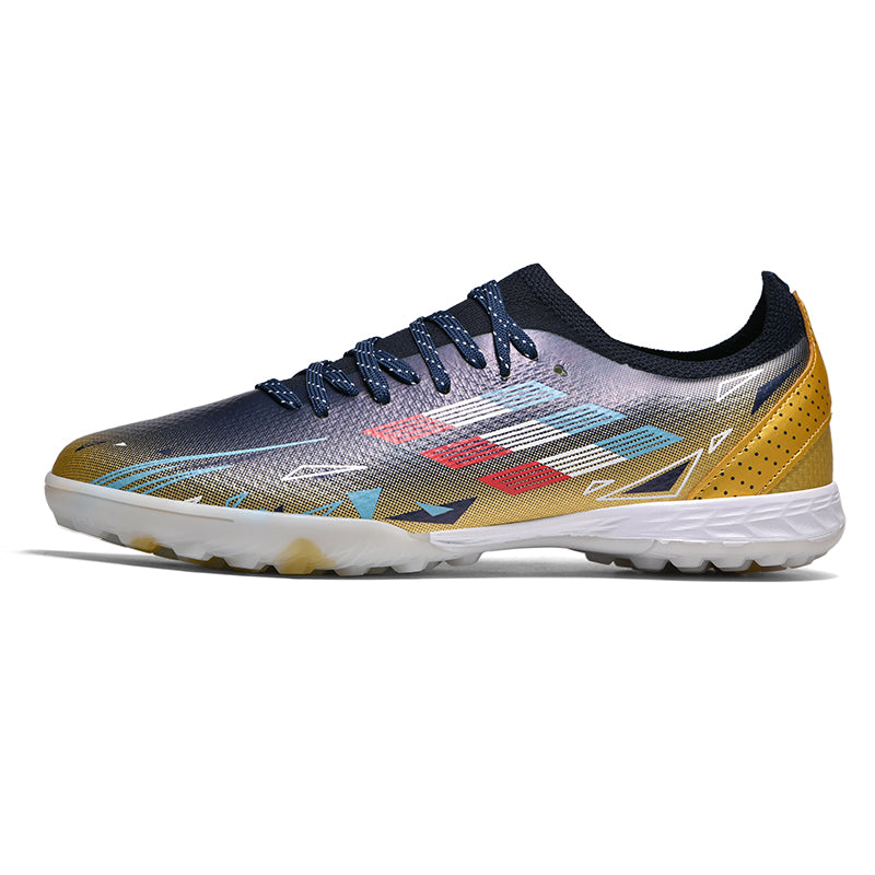 Turf Soccer Cleats, Low-Top Lace-Up Football Shoes with Gradient Geometric Print, Breathable Athletic Boots for Indoor & Artificial Turf Courts-Hxh-H2366-3