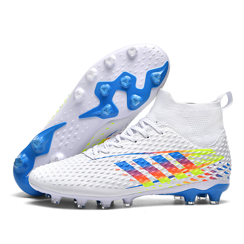 High-Top Soccer Cleats - Textured UpperAG Football Boots with Rainbow Stripes for Training & Match-WEJIESS266
