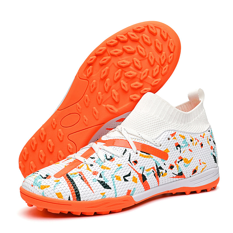 Turf Soccer Cleats with Knit Sock Collar, Abstract Graffiti Print Football Shoes, Non-Slip Training Sneakers for Artificial Turf-Yinzu2805-1