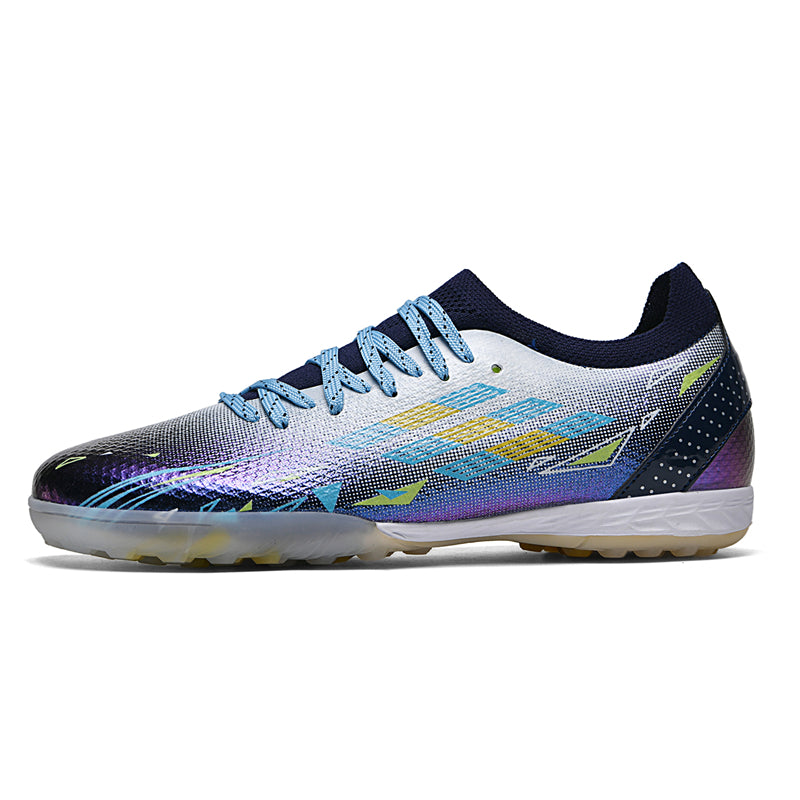 Turf Soccer Cleats, Iridescent Gradient Knit Football Shoes, Breathable Anti-Slip Training Sneakers for Artificial Turf-H2366-4