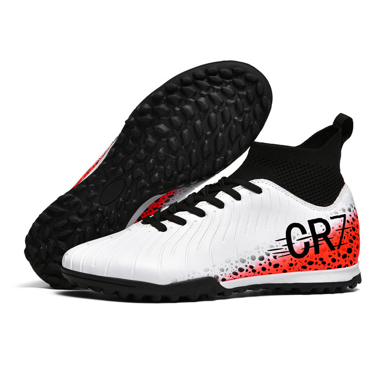CR7 Inspired High-Top Turf Soccer Cleats - Men's Women's Youth Football Boots with Knit Ankle Collar, Textured Upper for Ball Control, Non-Marking TF Rubber Outsole for Artificial Turf Training-WEJIESS222