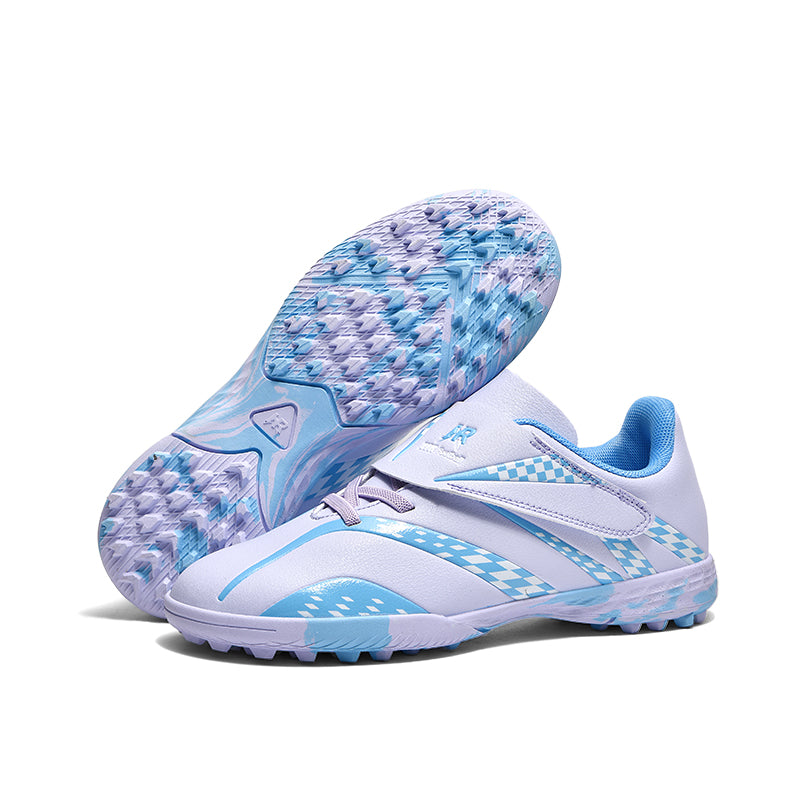 Turf Soccer Cleats, Hook-and-Loop Football Shoes with Checkerboard & Camo Print, Breathable Athletic Boots for Boys  Girls-Hxh-HR588
