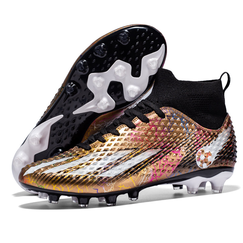 Men's High-Top Soccer Cleats -AGFootball Boots with Lightning Graffiti Design,Armor-Textured Upper and Supportive Ankle Sock Liner-WEJIESS255