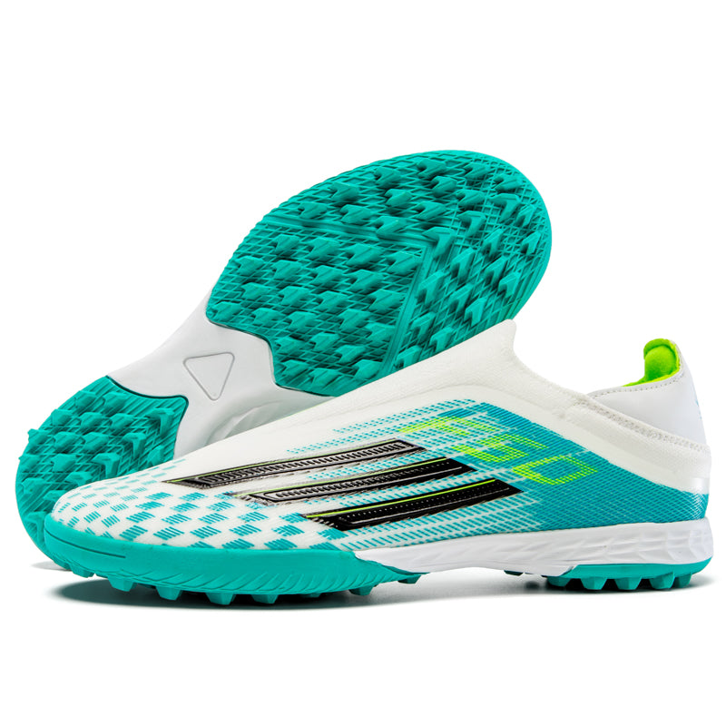 TF Turf Soccer Cleats, Laceless Sock Ankle Football Shoes with Checkerboard Print  Three-Stripe Logo, Breathable Knit Athletic Boots for Indoor Courts Artificial Turf-Hxh-X2005