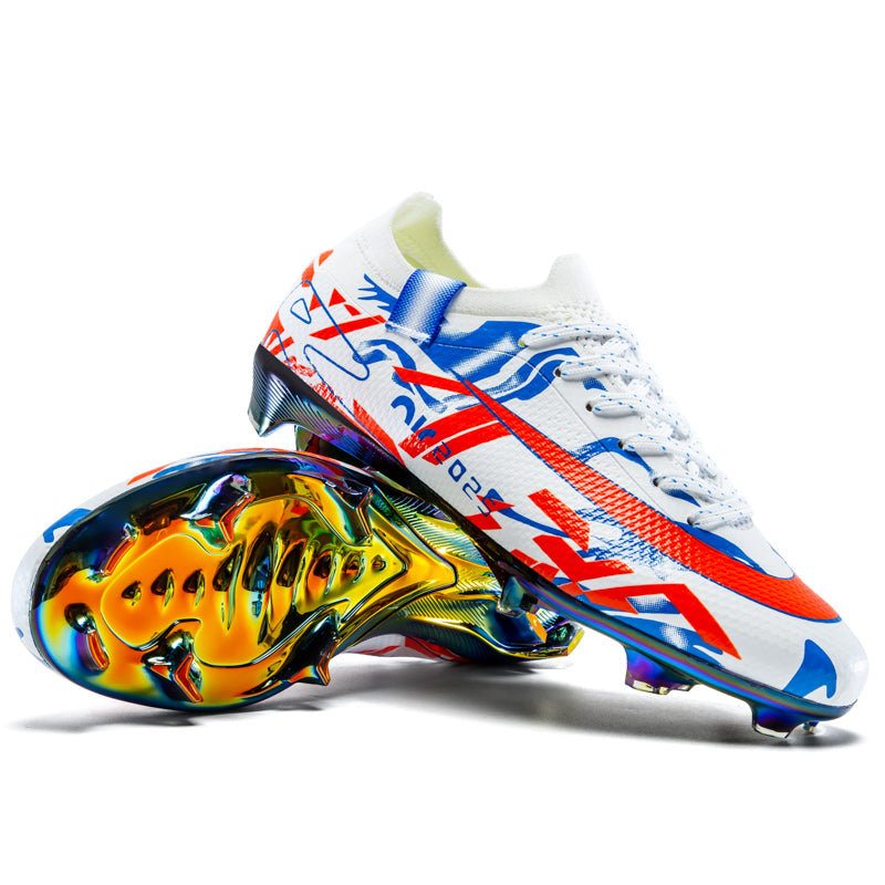 AG Soccer Cleats, Graffiti Print Artificial Grass Football Boots, Breathable Knit Speed Training Sneakers with Iridescent Studs-Yinzu7523