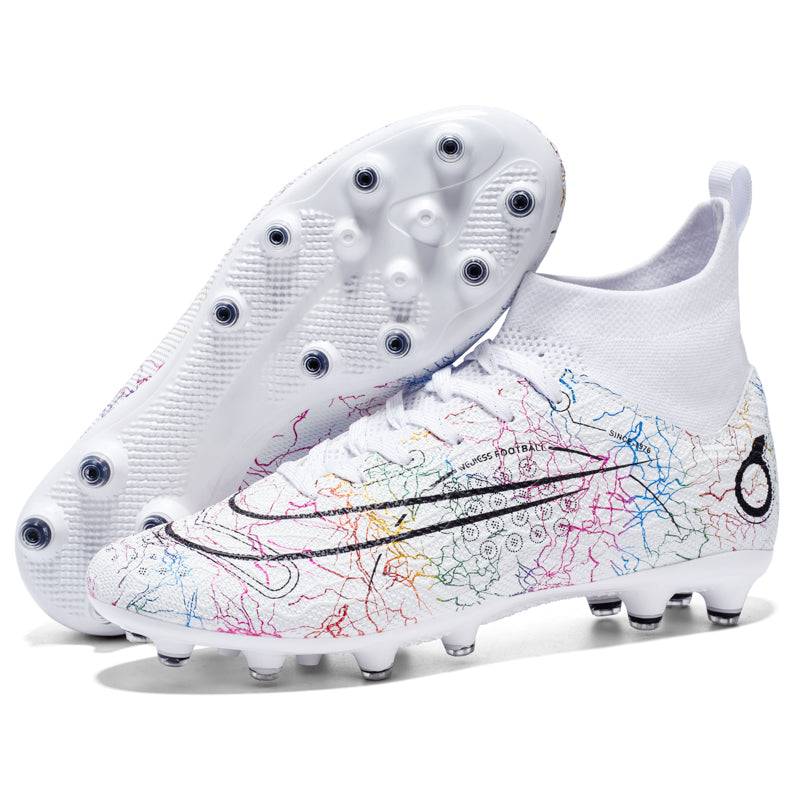 Professional Soccer Cleats AG High-Top Football Boots, olorful Crackle Design,Athletic Outdoor Competition Soccer Shoes with High-Grip Rock-Texture Upper and Supportive Ankle Sock Liner-WEJIESS028