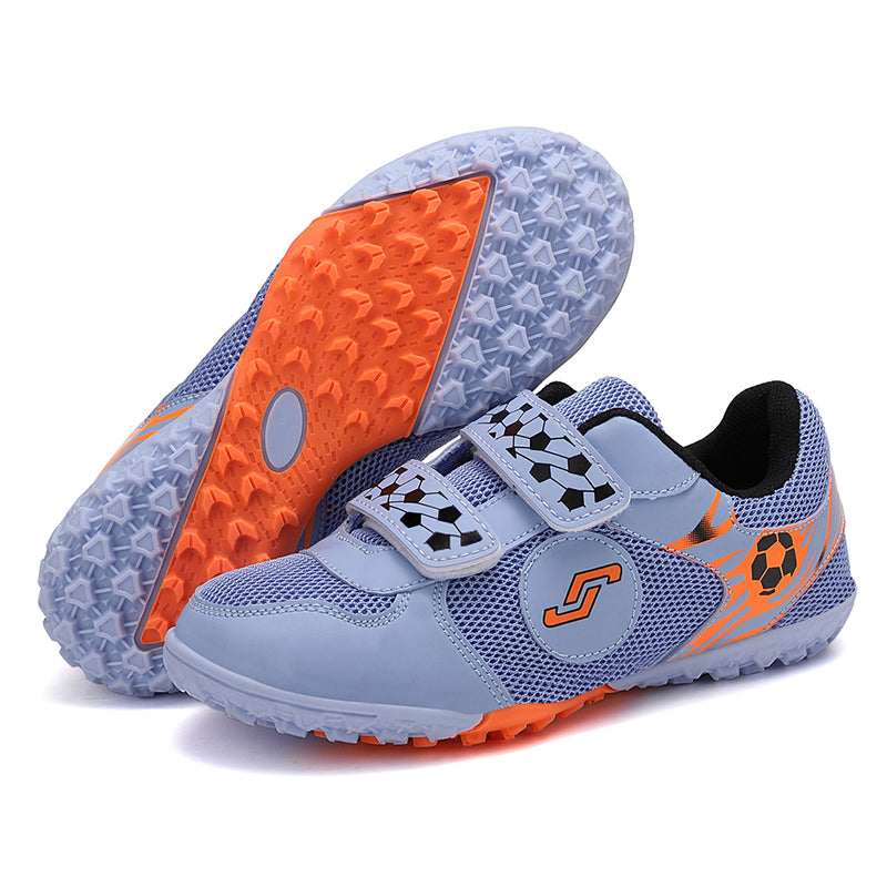 Turf Soccer Cleats, Breathable Mesh Football Shoes with Hook-and-Loop Strap, Anti-Slip Training Sneakers for Boys &amp; Girls-Hxh868