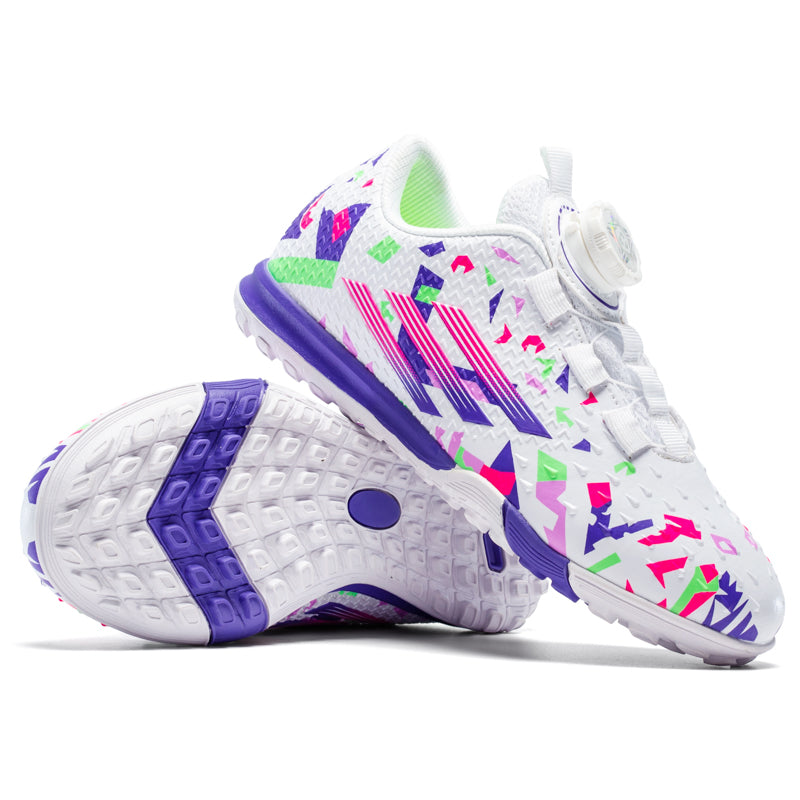 Kids TF Turf Soccer Cleats with BOA Quick-Turn Dial, Boys &amp; Girls Graffiti Print Football Shoes, Breathable Non-Slip Training Sneakers-Yinzu-T6203