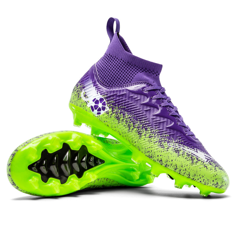 Artificial Grass Soccer Cleats, High-Top Knit Football Shoes, Gradient Print Anti-Slip Athletic Boots for Synthetic Turf-Hxh-X2510-2
