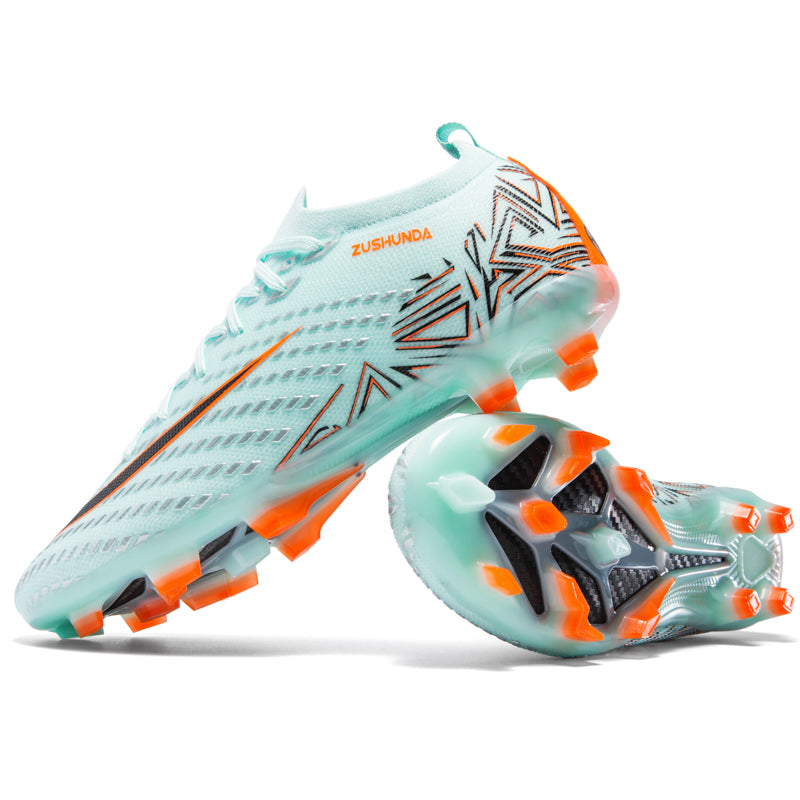 Artificial Grass Soccer Cleats, High-Top Sock Ankle Football Shoes with Embossed Geometric Print, Breathable Athletic Boots for Outdoor Synthetic Turf-Hxh2299