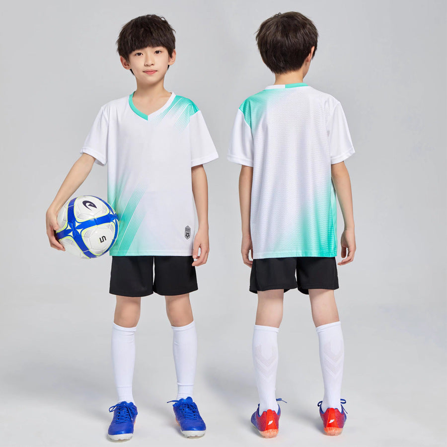Kids Soccer Jersey and Shorts Set, Breathable Quick-Dry Gradient Print Football Uniform for Boys and Girls, Training Sportswear (Multiple Colors)