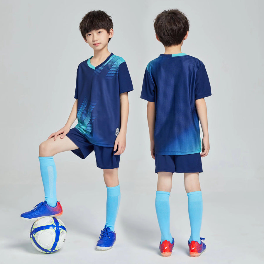 Kids Soccer Jersey and Shorts Set, Breathable Quick-Dry Gradient Print Football Uniform for Boys and Girls, Training Sportswear (Multiple Colors)