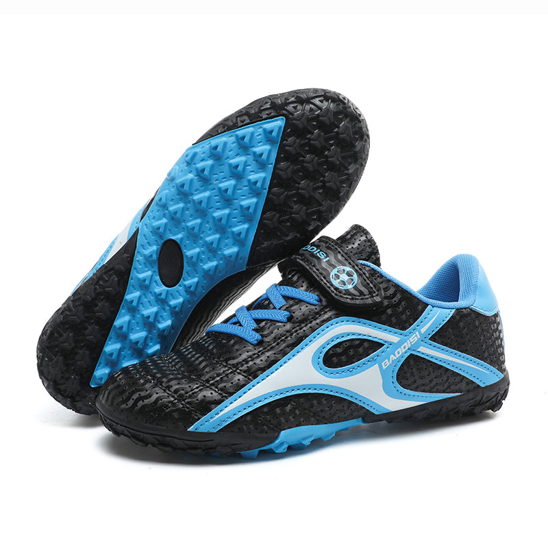 Kids TF Turf Soccer Cleats with Hook-and-Loop Strap, Breathable Perforated Football Shoes, Lightweight Non-Slip Training Sneakers-Yinzu368-1