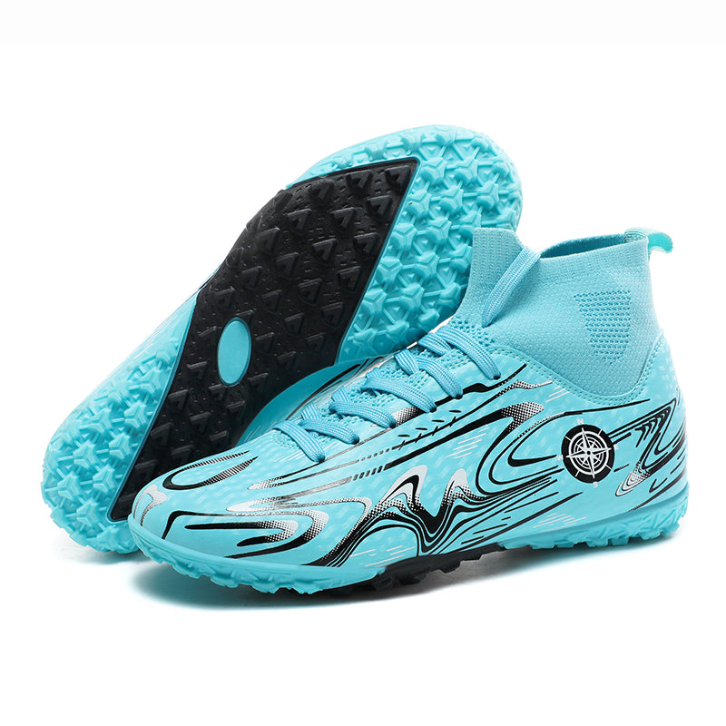 &nbsp;Turf Soccer Cleats with High-Top Knit Sock Collar, Abstract Wave Print Football Shoes, Non-Slip Training Sneakers for Artificial Turf -Yinzu2801