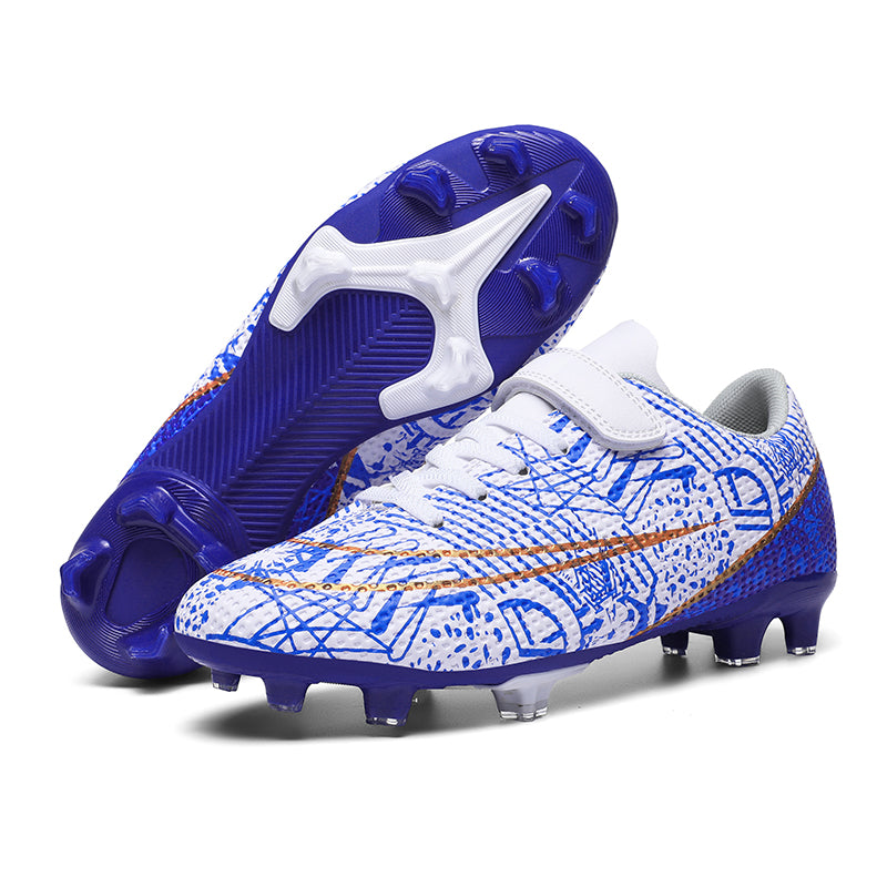 Kids AG Artificial Grass Soccer Cleats with Hook-and-Loop Strap, Boys &amp; Girls Breathable Graffiti Print Football Boots, Firm Ground Training Sneakers-Yinzu231162