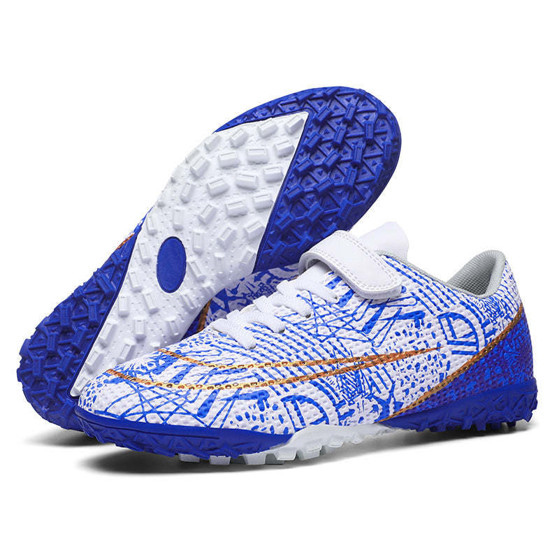 Turf Soccer Cleats with Hook-and-Loop Strap, Boys &amp; Girls Breathable Graffiti Print Football Shoes, Non-Slip Training Sneakers-Yinzu231162-1