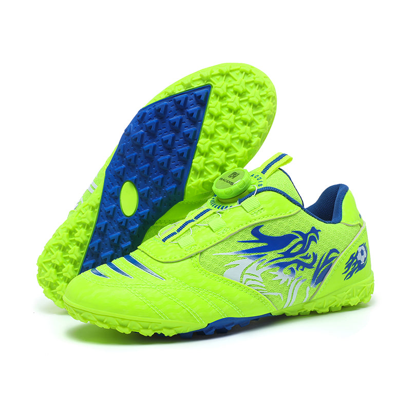 Kids TF Turf Soccer Cleats with BOA Quick-Turn Dial, Dragon Print Breathable Football Shoes, Non-Slip Training Sneakers-Yinzu309
