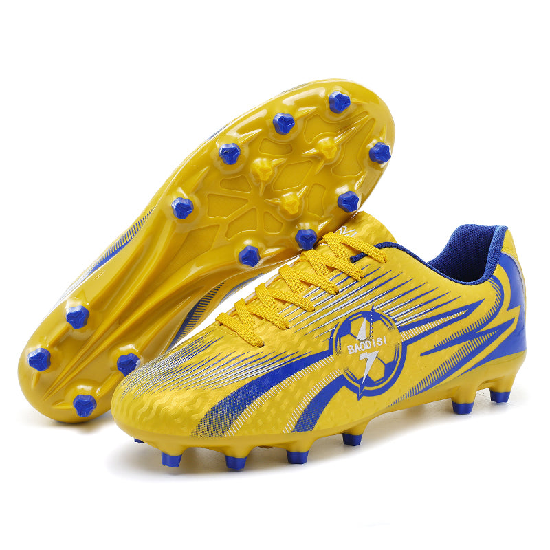 Artificial Grass Soccer Cleats, Low-Top Lace-Up Football Boots with Lightning & Soccer Ball Graphic Print, Breathable Athletic Shoes for Outdoor Synthetic Turf-Hxh2701P