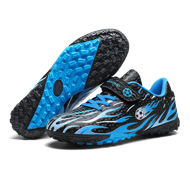 Kids TF Soccer Cleats with Strap - Boys & Girls Turf Football Shoes, Flame Print Easy On/Off Non-Slip Training Sneakers for Toddlers & Youth-Yinzu266M-1