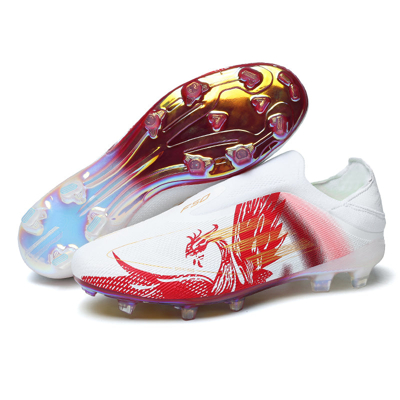 Laceless AG Soccer Cleats, Artificial Grass Football Boots, Phoenix Print Breathable Slip-On Training Sneakers for Synthetic AG-Yinzu-J8