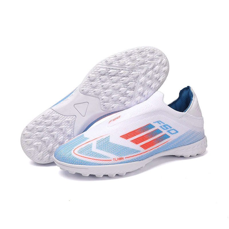 TF Laceless Soccer Cleats, Turf Football Shoes, Breathable Slip-On Speed Training Sneakers for Artificial Grass (Multiple Colors)-Yinzu2465B