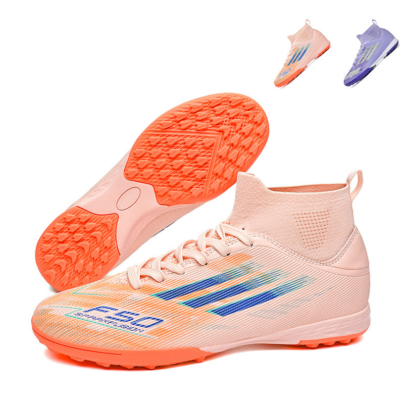 TF High-Top Soccer Cleats, Turf Football Shoes with F50 Graphic Print, Breathable Knit Collar Training Sneakers for Artificial Grass-Yinzu001Y