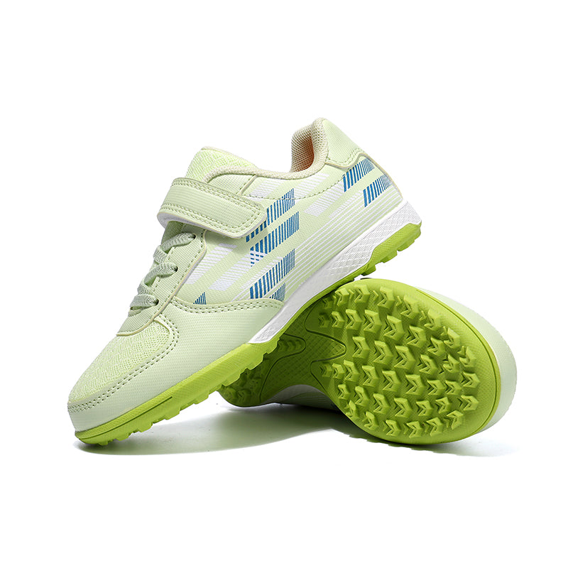 Kids' TF Turf Soccer Cleats, Breathable Mesh Football Shoes, Geometric Stripe Print with Velcro Anti-Slip Training Sneakers for Boys &amp; Girls-Hxh-T13