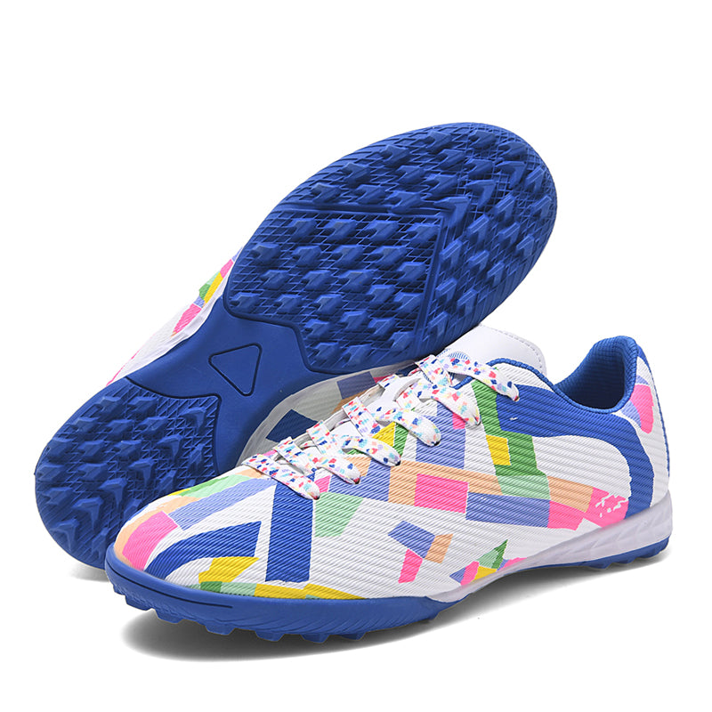 Turf Soccer Cleats, Abstract Geometric Print Football Shoes, Lightweight Breathable Non-Slip Training Sneakers-Yinzu7888