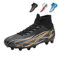 High Ankle Sock AG Soccer Cleats, Lace-Up Breathable Woven Mesh Flame Stripe Print Football Boots, Conical Transparent Hard Stud Lightweight Competition Cleats for Outdoor Long-Blade Artificial Turf Matches-Xinma2218