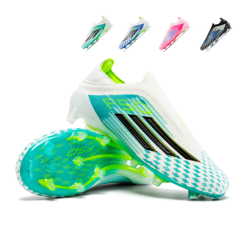 AG Artificial Grass Soccer Cleats, Laceless High-Sock Ankle Football Boots with Checkerboard Print, Breathable Knit Athletic Shoes for Outdoor Synthetic Turf-Hxh-X2005