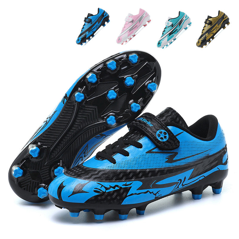 AG Soccer Cleats, Boys Girls Hook and Loop Velcro Artificial Grass Football Shoes, Dual‑Fasten Lace‑Assisted AG‑Stud Soccer Boots Lightweight for Little Kids Big Kids Outdoor Artificial Grass Training & Matches, Multi‑Color Options-zusheng268