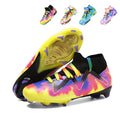 Hight Sock AG Soccer Cleats, Rainbow Gradient Laces Tie-Dye Ink Wash Synthetic Football Boots, Wavy Dot Graphic Lightweight Competition Athletic Shoes for Outdoor Long-Blade Artificial Turf Matches-zusheng-X807