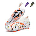 High-Top Soccer Cleats, Abstract Graffiti Print Artificial Grass Football Boots, Breathable Knit Collar Training Sneakers-Yinzu2805