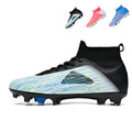 AG Artificial Grass Soccer Cleats, High-Top Gradient Print Knit Football Shoes, Breathable Athletic Boots with Non-Slip Studs for Synthetic Turf-Hxh805L