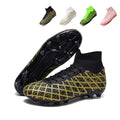 High Sock AGSoccer Cleats, Lace-Up Metallic Grid Crack Synthetic Football Boots, Knit Sock Ankle Lightweight Competition Athletic Shoes for Outdoor Long-Blade Artificial Turf Matches-zusheng2585-1