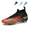 Youth High Sock Collar AG  Soccer Cleats, Lace-Up Gradient Triangle Textured Knit Three Stripes Graphic Football Boots, Transparent Conical Hard Stud Professional Competition Cleats for Natural Grass & Long-Pile Artificial Turf-junhao98K