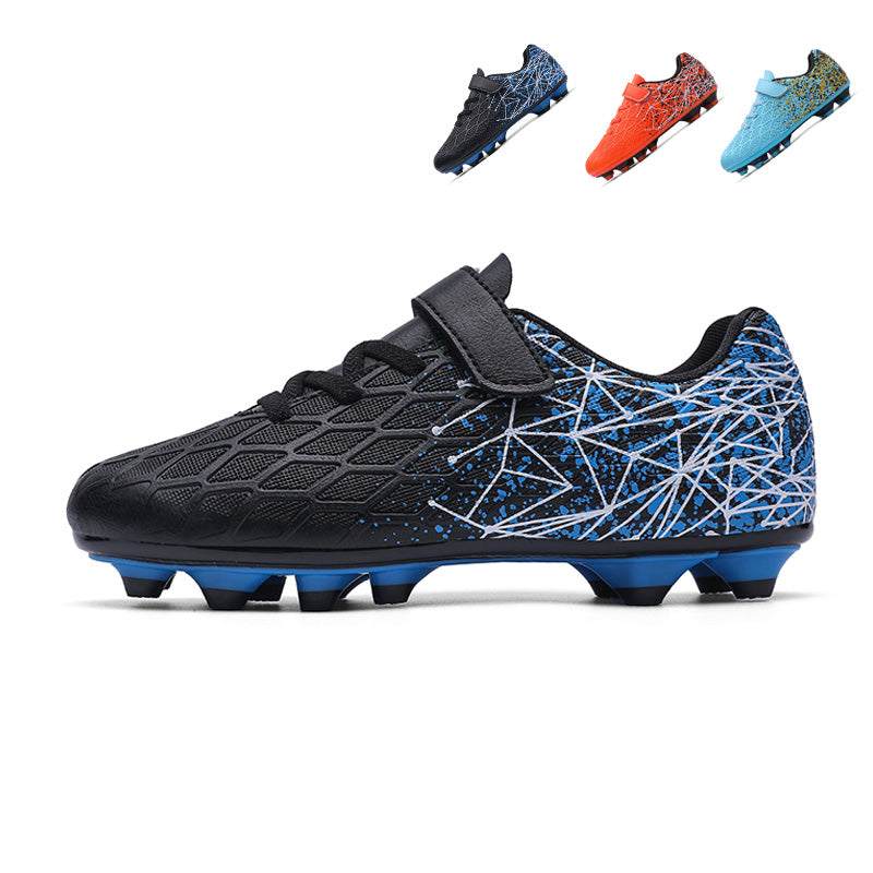 Kids' AG Artificial Grass Soccer Cleats, Easy Velcro Closure Football Shoes, Anti-Slip Breathable Athletic Boots for Boys &amp; Girls-Hxh698-L