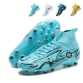 AG Artificial Grass Soccer Cleats, High-Top Knit Sock Collar Football Boots, Abstract Wave Print Artificial Ground Training Sneakers-Yinzu2801