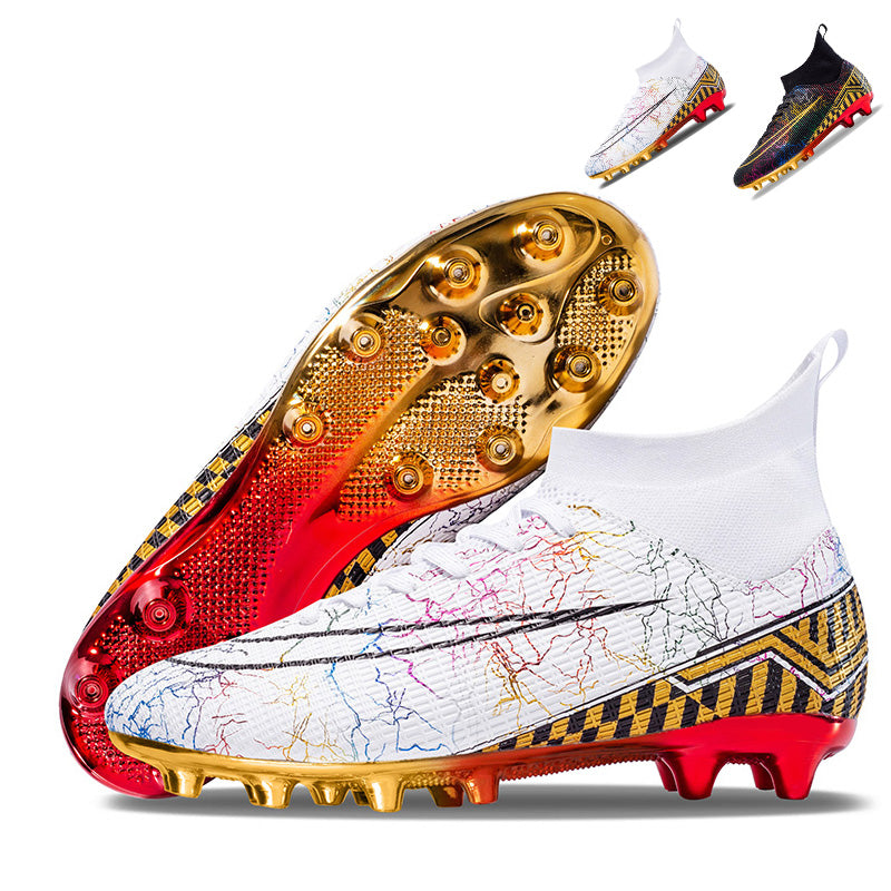 High-Top AG Soccer Cleats - Colorful Lightning Pattern Football Boots for Youth & Adult, Professional Training & Match Cleats for Grass & Artificial Turf-WEJIESS055