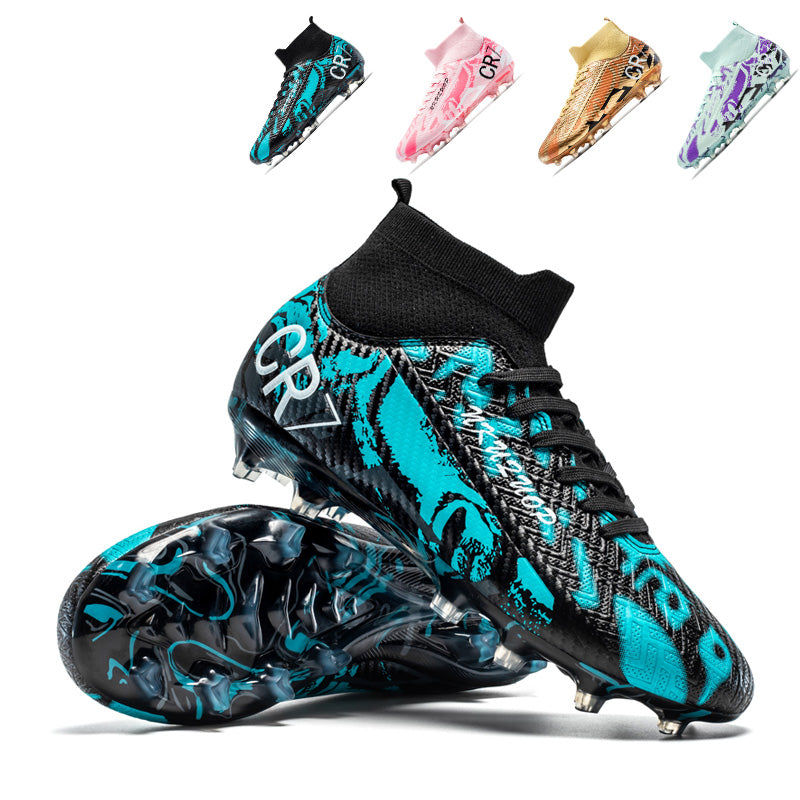 AG High-Top CR7 Soccer Cleats, Artificial Grass Football Boots, Breathable Knit Collar Training Sneakers for Synthetic Turf (Multiple Colors)-Yinzu-X2515