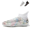 High-Top Turf Soccer Cleats – Colorful Crackle Pattern TF Football Boots, Breathable Athletic Soccer Shoes for Training & Matches, Youth & Adult-WEJIESS-JS28