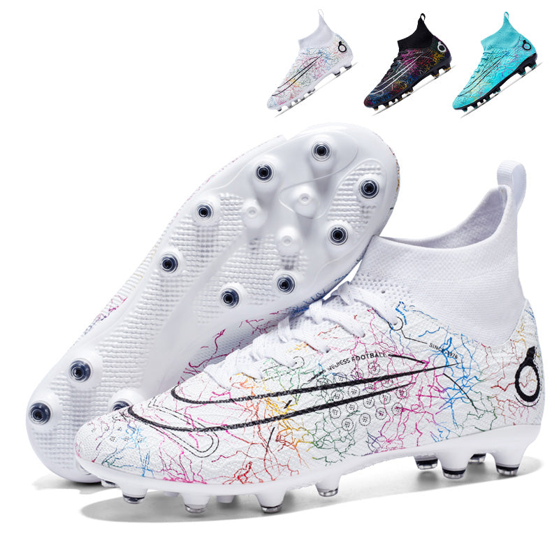 Professional Soccer Cleats AG High-Top Football Boots, olorful Crackle Design,Athletic Outdoor Competition Soccer Shoes with High-Grip Rock-Texture Upper and Supportive Ankle Sock Liner-WEJIESS028