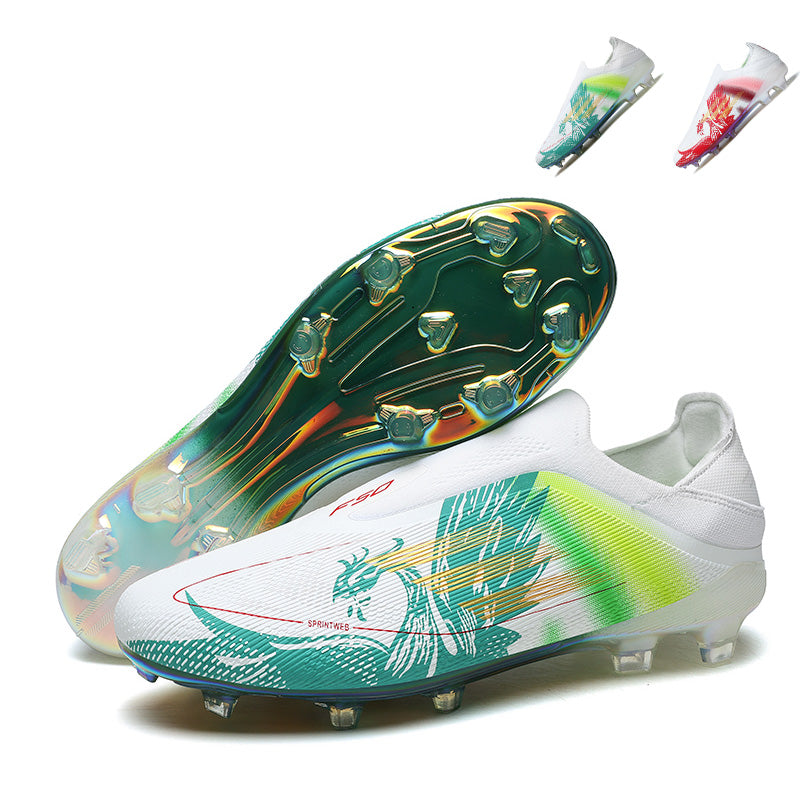 Laceless AG Soccer Cleats, Artificial Grass Football Boots, Phoenix Print Breathable Slip-On Training Sneakers for Synthetic AG-Yinzu-J8