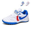 TF Turf Soccer Cleats, Hook-and-Loop Strap Easy-On Split Mesh Swoosh Graphic Synthetic Leather Football Shoes, Non-Marking Pyramid Short Rubber Training Cleats for Children Indoor Hard Courts & Short Artificial Turf-junhao6899
