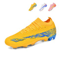 Low Sock Collar AG Soccer Cleats, Lace-Up Vertical Rib Speed Knit Geometric Lightning Graphic Football Boots, Gradient Conical Hard Stud Professional Competition Shoes for Natural Grass & Long-Pile Artificial Turf-zusheng2620