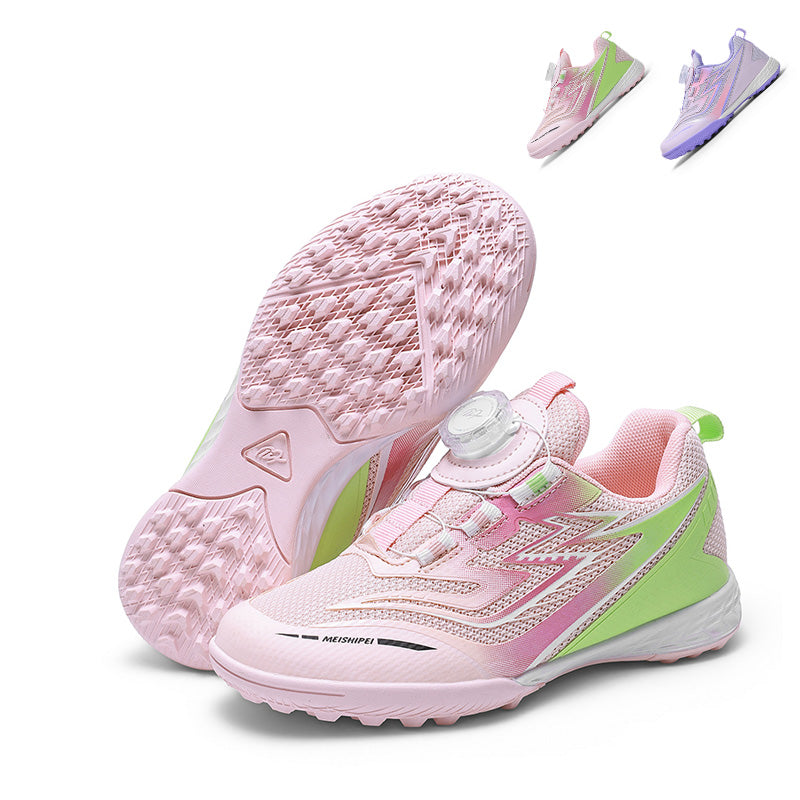 Kids TF Soccer Cleats with Rotating Buckle -  Turf Football Shoes, Easy Twist Lock Breathable Training Sneakers for Toddlers & Youth-Yinzu5898
