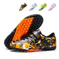 Turf Soccer Cleats, Hook and Loop Strap Easy On Cartoon Football Player Graffiti Print Football Shoes, Non-Mapping Grid Rubber Training Cleats for Children Indoor Courts & Short Artificial Turf-Hxh-K01